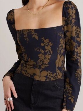 Reformation Square Neck Floral Long Sleeve Top